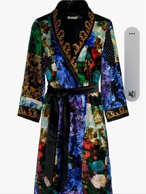 Baroque Floral Velvet Wrap Robe - Multicolor